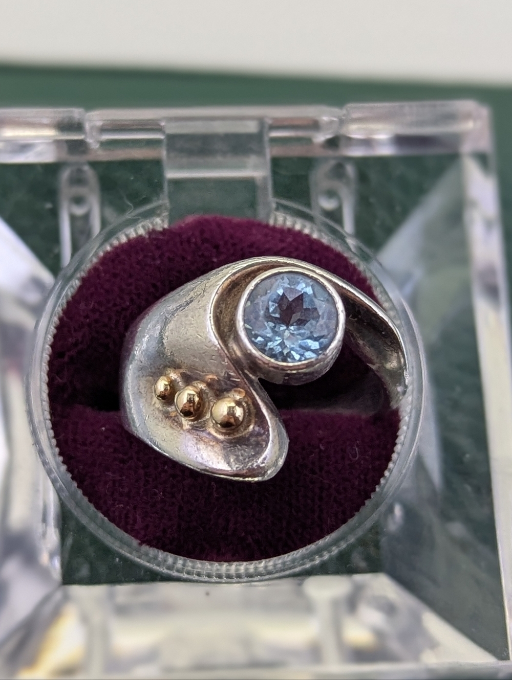 ✨ Modernist Sterling Silver & 18K Gold Blue Topaz Statement Ring ✨